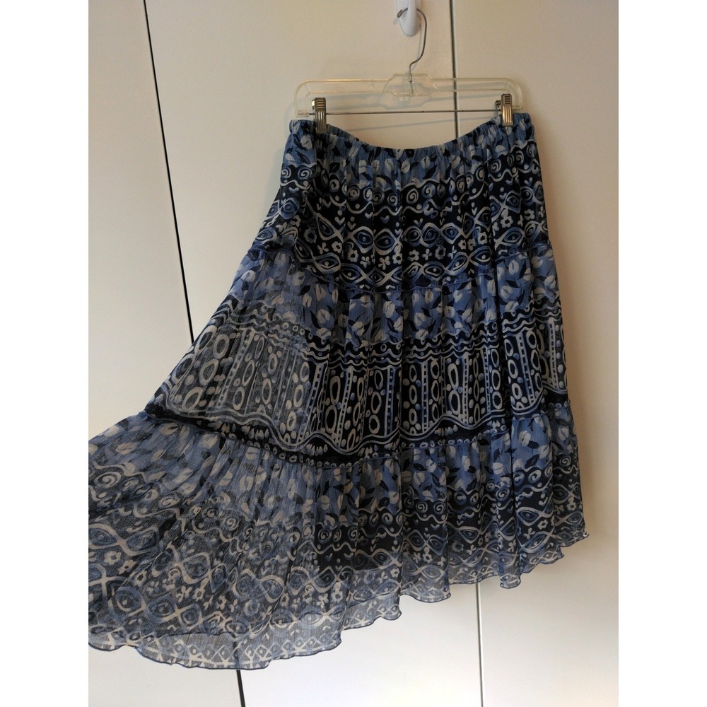 Womens Floral Tiered Maxi Skirt Size 12 Flowy Boho Cottage Hippie Festival